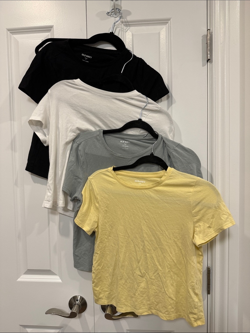 Lot of 4 Old Navy Bestee Crop Tees - Black, White, Sage Green, Pale Yellow